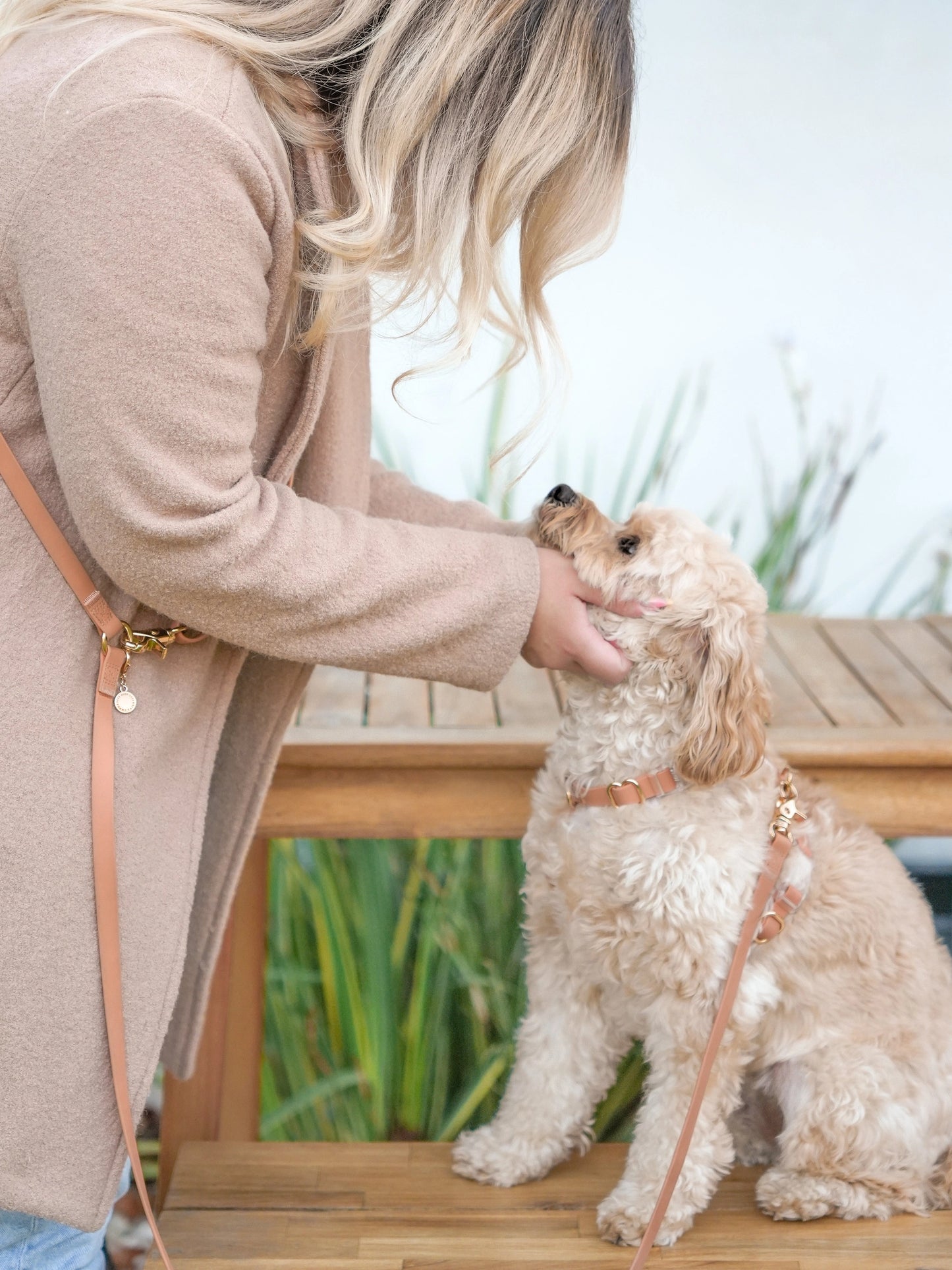 Laisse multi-positions en biothane - Beige rosé